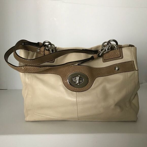 Coach leather handbag cream with brown accents - Picture 1 of 3